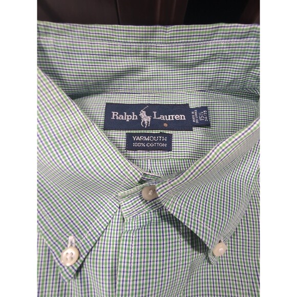 Polo Ralph Lauren Men's Yarmouth Cotton Pony Pocket Shirt Green Squares 15.5 34 - Picture 6 of 9